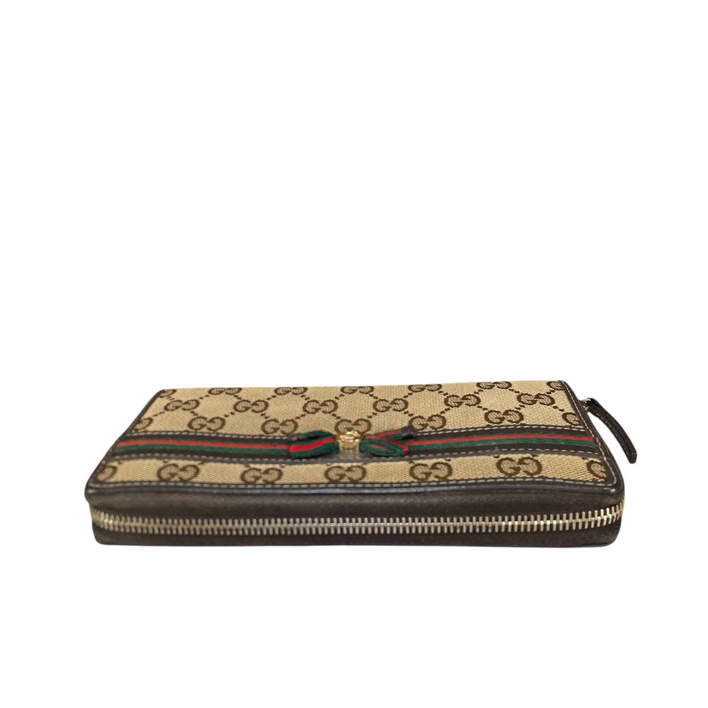 Gucci GG Mayfair Zip Around Wallet Brown Canvas Web Stripe Long Wallet