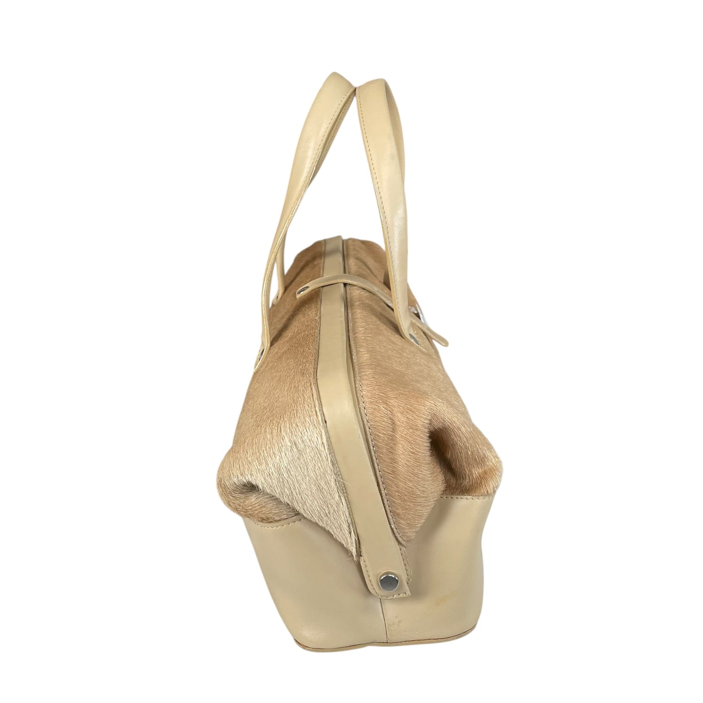 Furla Pony Hair Doctor Bag Tan Calf Hair Leather Satchel 17” Large Italy