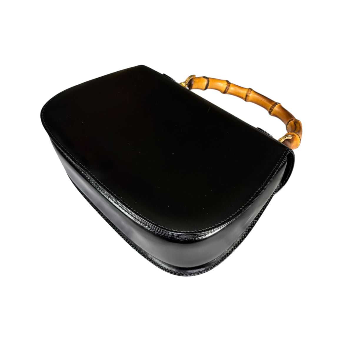 Gucci 1947 Bamboo Black Box Leather Turn-Lock Purse
