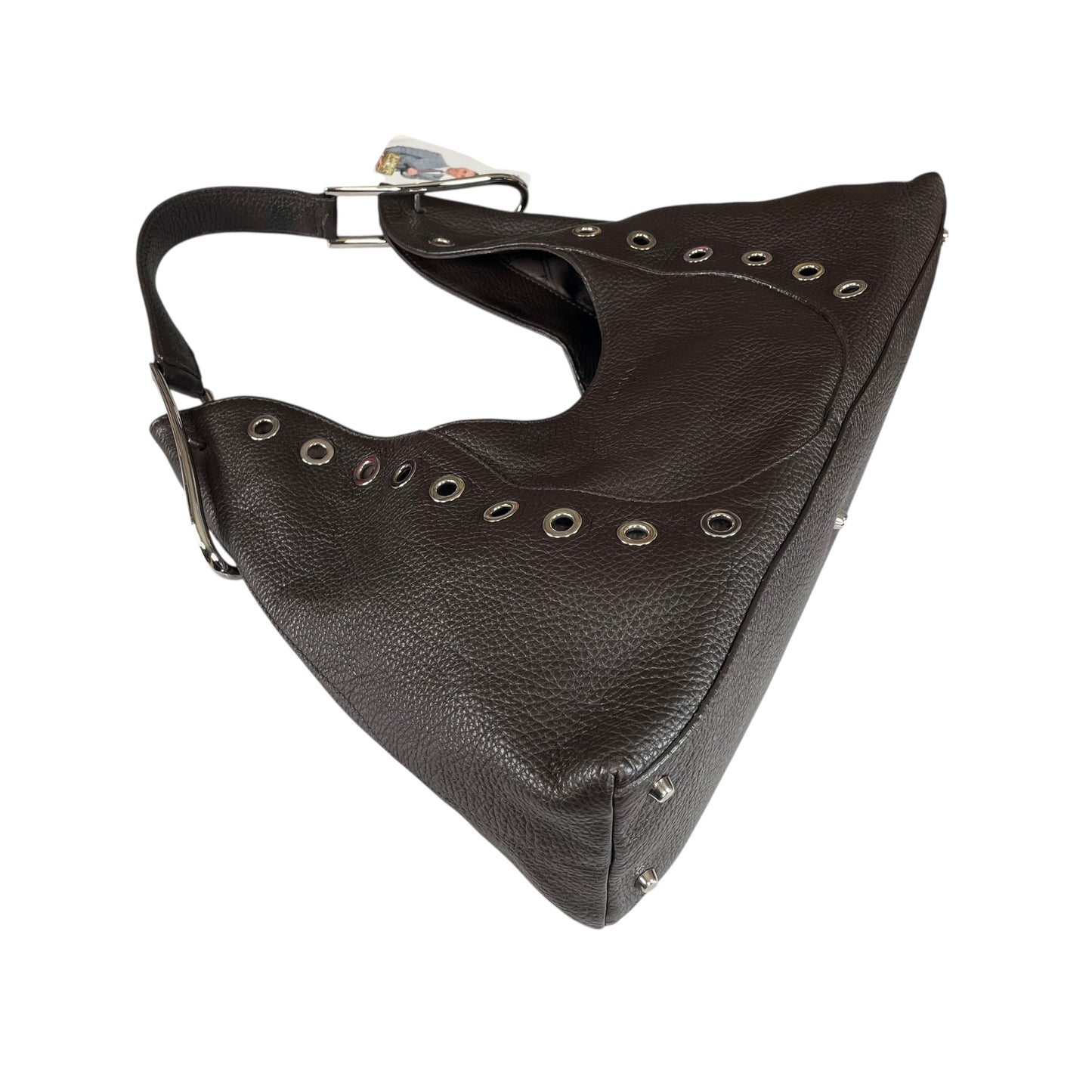 Furla Brown Pebbled Leather Hobo Bag SHW Double Sided Eyelet Deep D Shoulder Bag