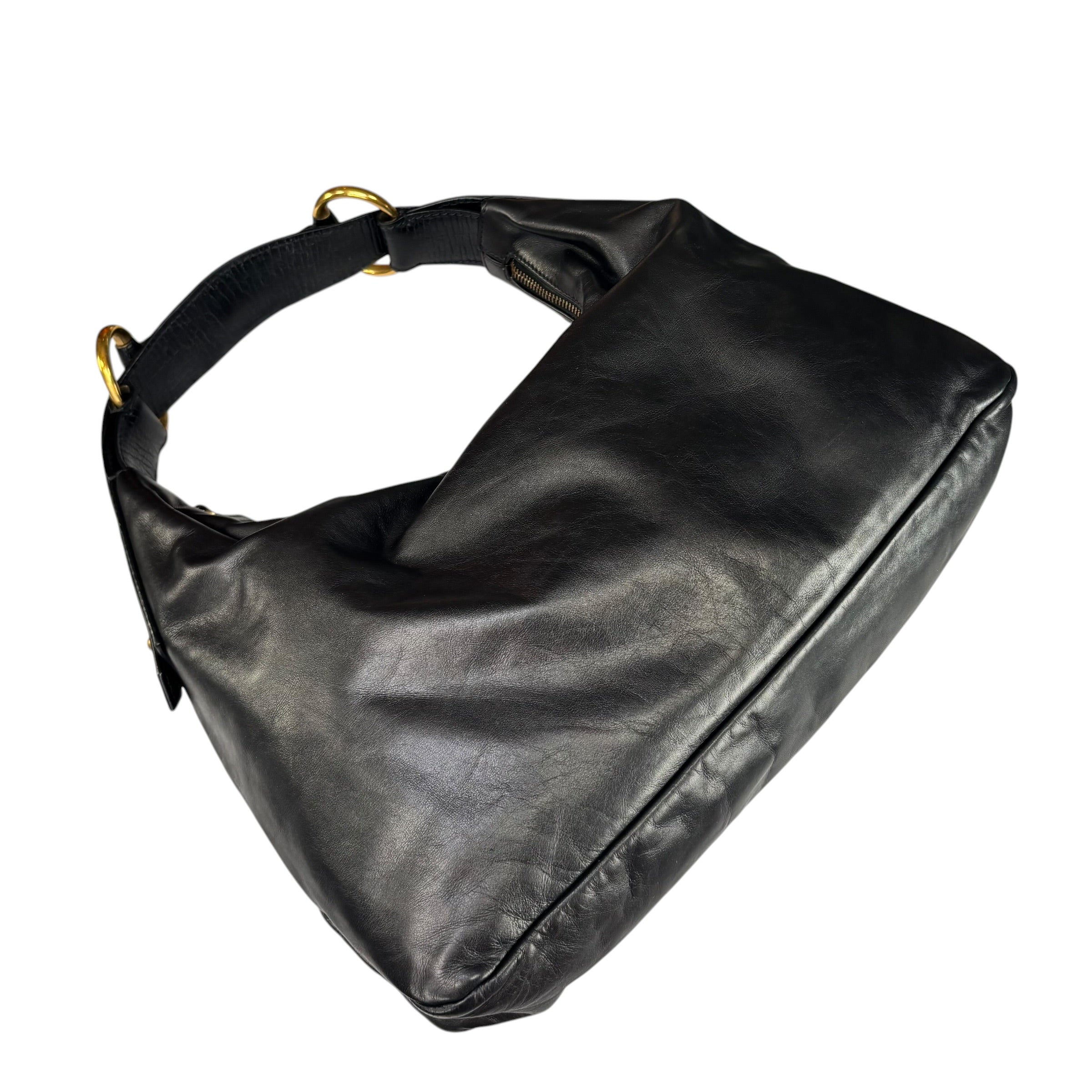 Gucci Y2K Horsebit GHW Black Leather Shoulder Hobo Purse
