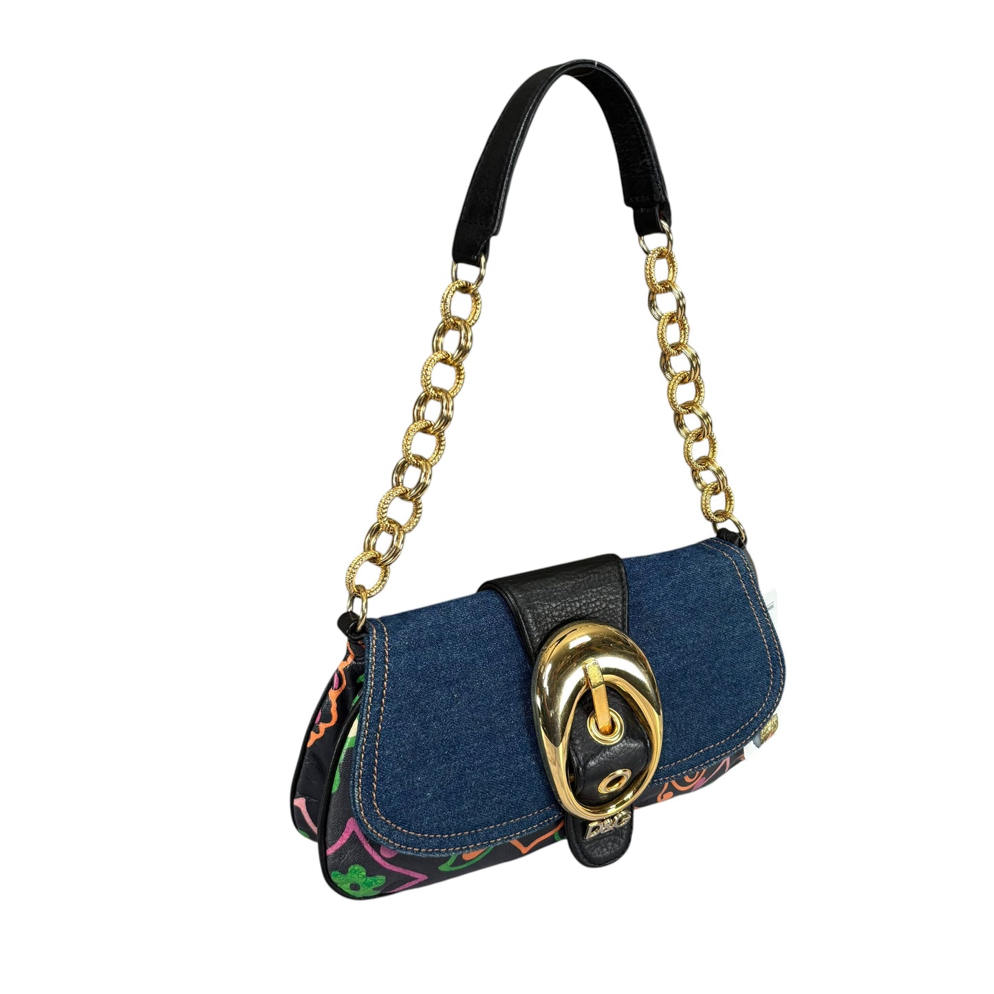 Dolce & Gabbana D & G Y2K Denim Buckle Baguette Floral Limited Leather Chain Purse