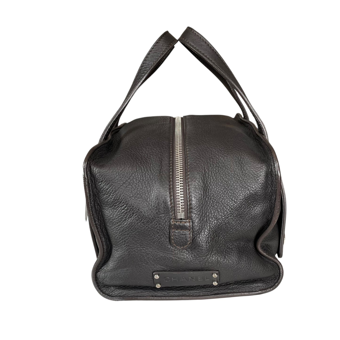 Chanel CC Bolt Deerskin Boston Dark Brown Studded Purse