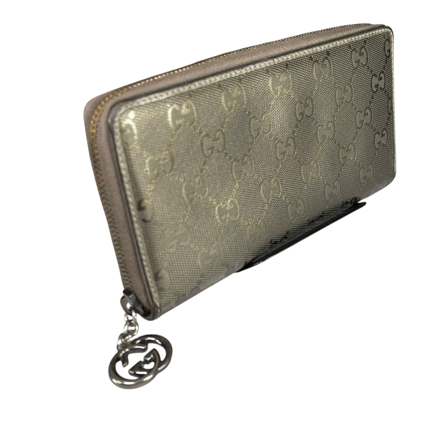 Gucci GG Bronze Impleme Metallic Gunmetal HW Zip Around Long Wallet