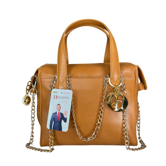 Christian Dior Lady Small Boston Buttercream Gold Leather GHW Crossbody
