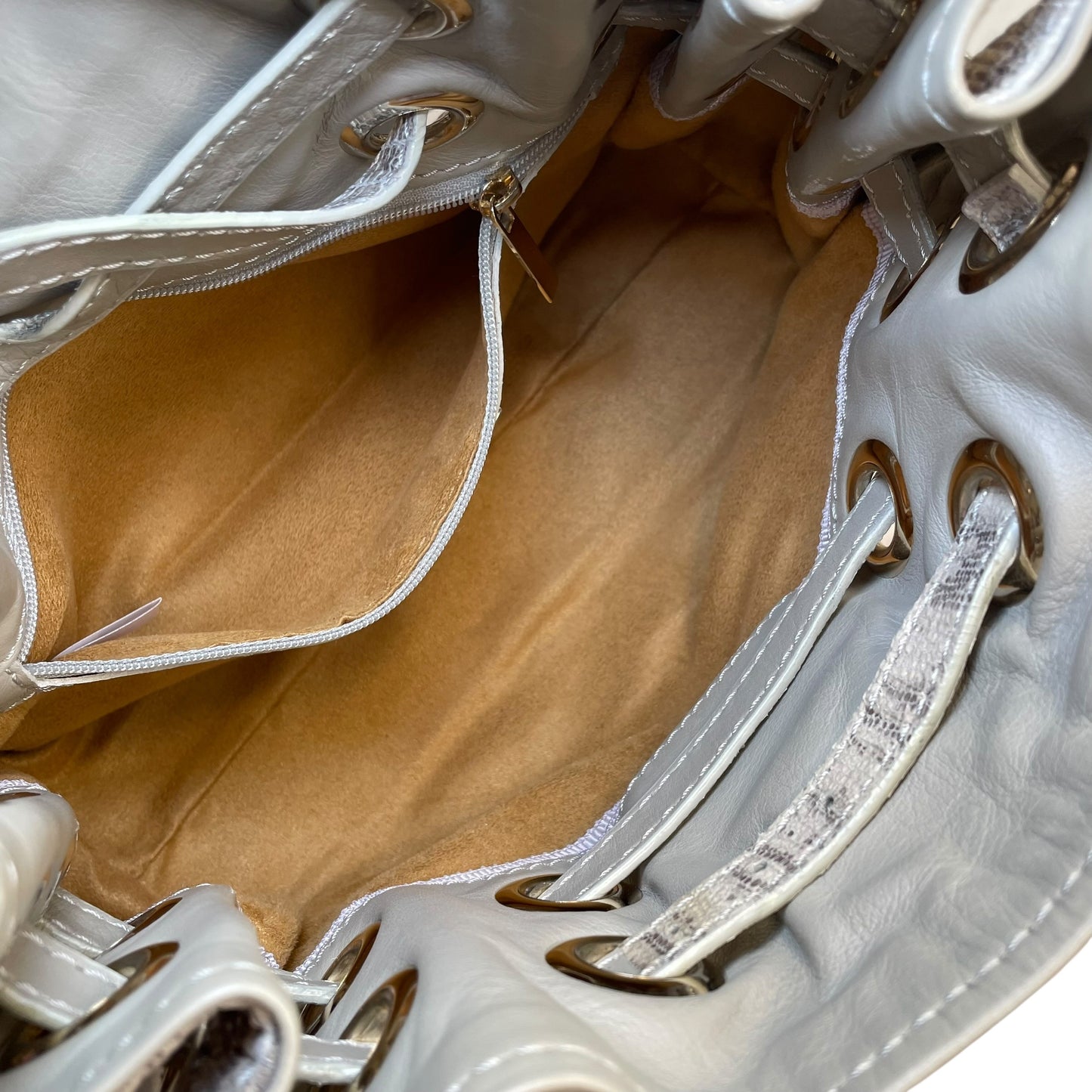 Jimmy Choo Ramona Lizard Embossed Leather Bag Creme / Gold HW Shoulder Purse