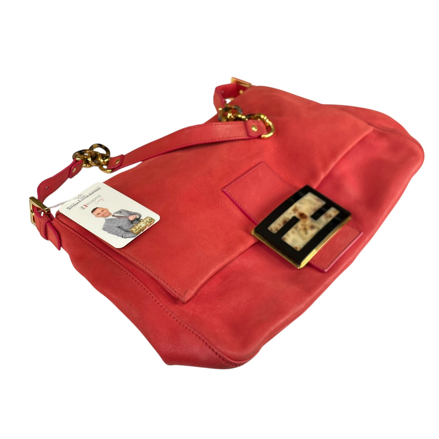 Fendi Baguette MAXI Grapefruit GHW Grapefruit Iridescent Leather Shoulder Purse