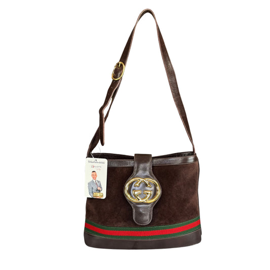 Gucci GG Brown Suede GHW Small Bucket Shoulder Purse