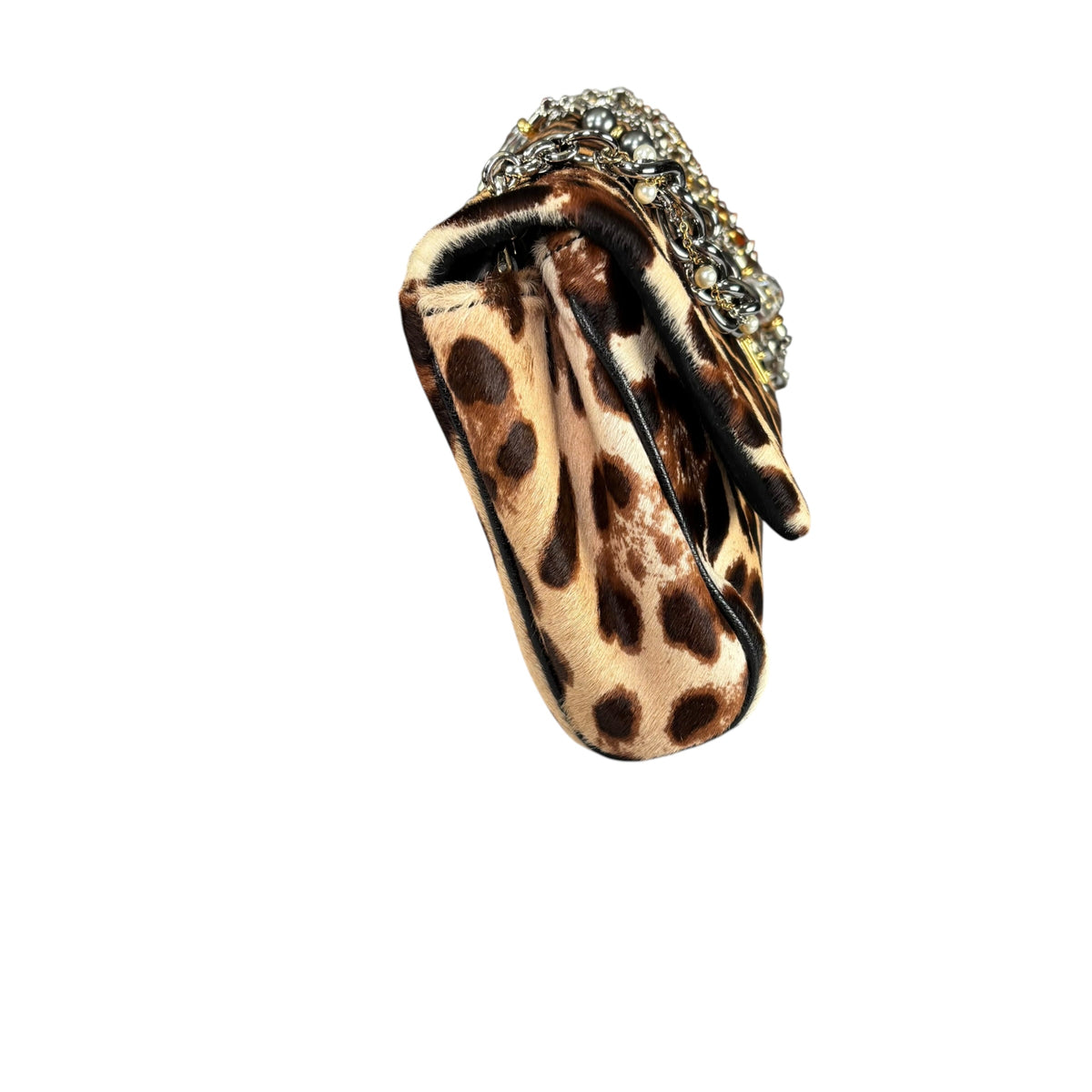 Dolce Gabbana Leopard Hair Calf Flap Chain Shoulder Purse
