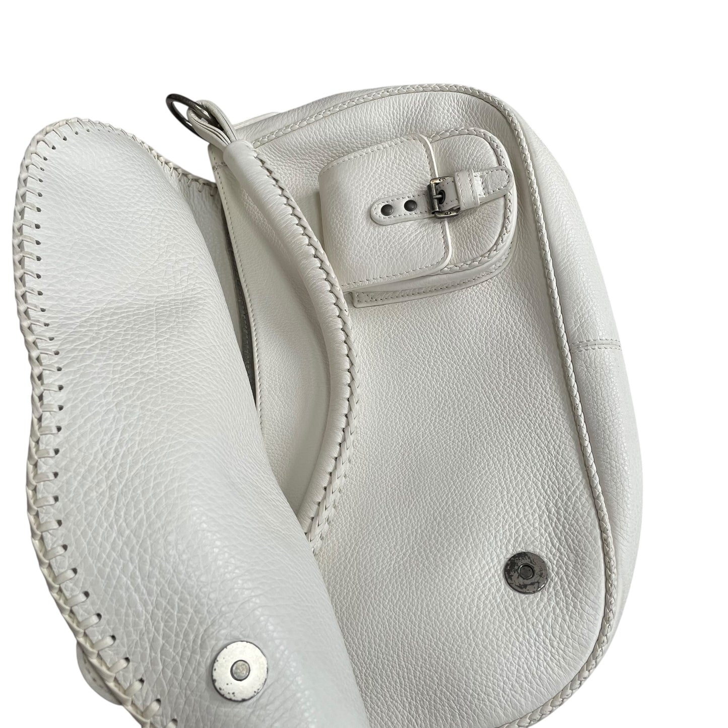 Christian Dior White Gaucho Large Y2K Top Handle Single Flap Shoulder Purse