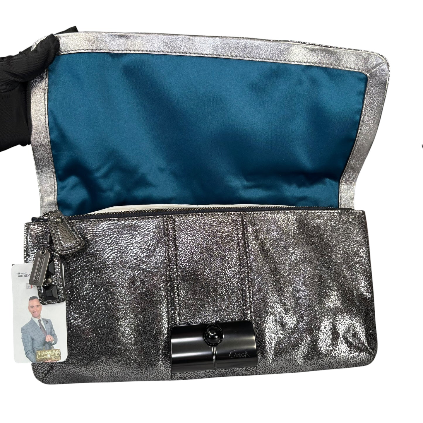 Coach Metallic Studded Gunmetal XL Kristian Leather Clutch