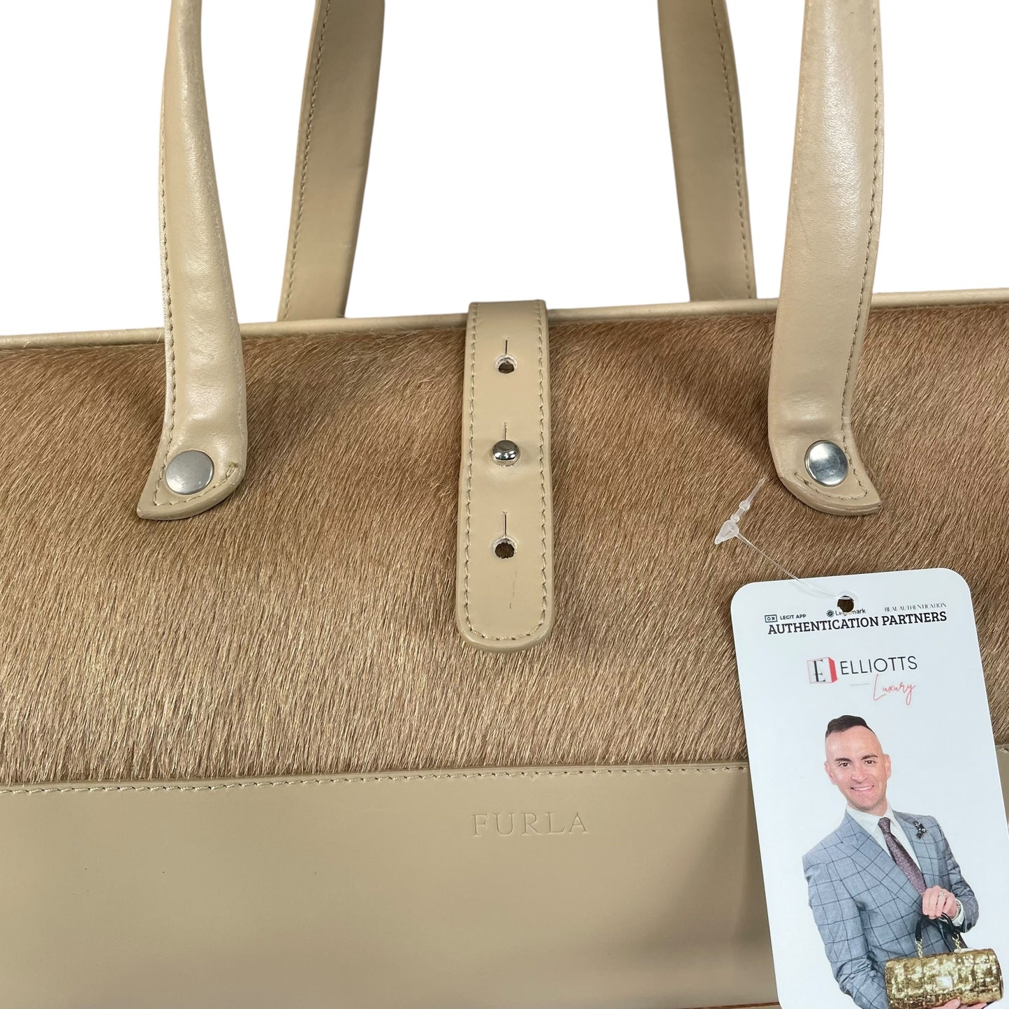 Furla Pony Hair Doctor Bag Tan Calf Hair Leather Satchel 17” Large Italy