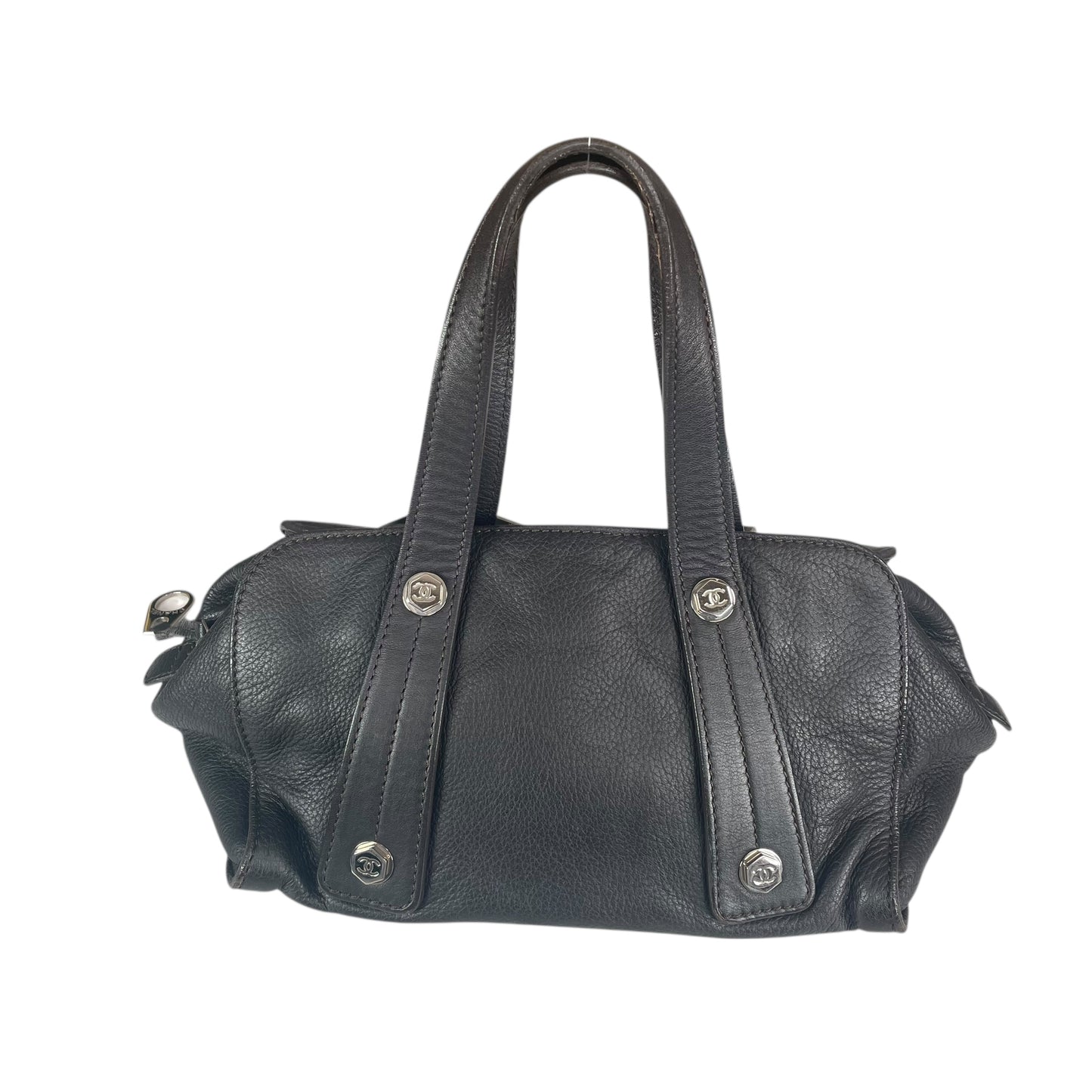 Chanel CC Bolt Deerskin Boston Dark Brown Studded Purse