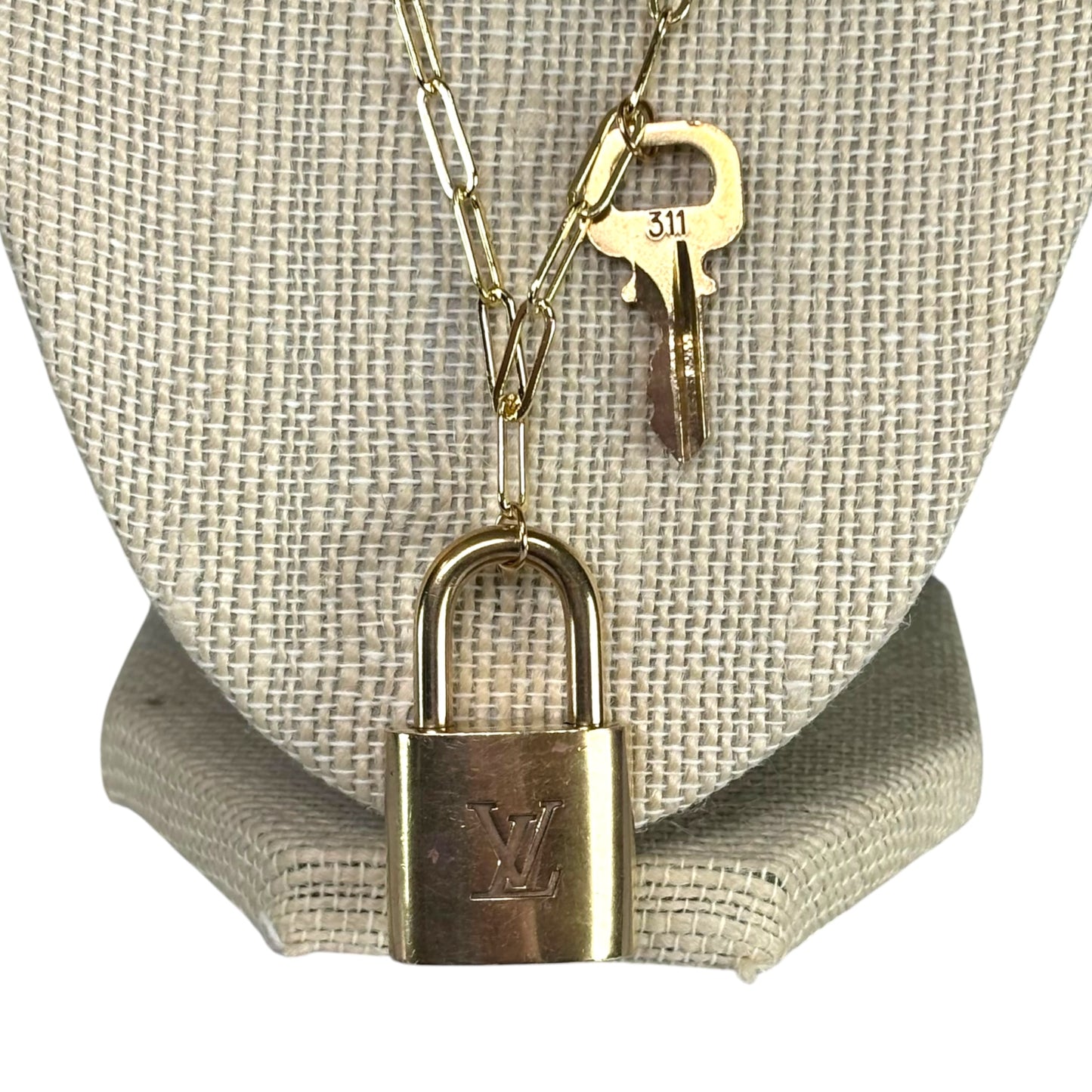 Louis Vuitton Lock & Key Convertible Necklace – 19” Gold-Tone Paperclip Chain