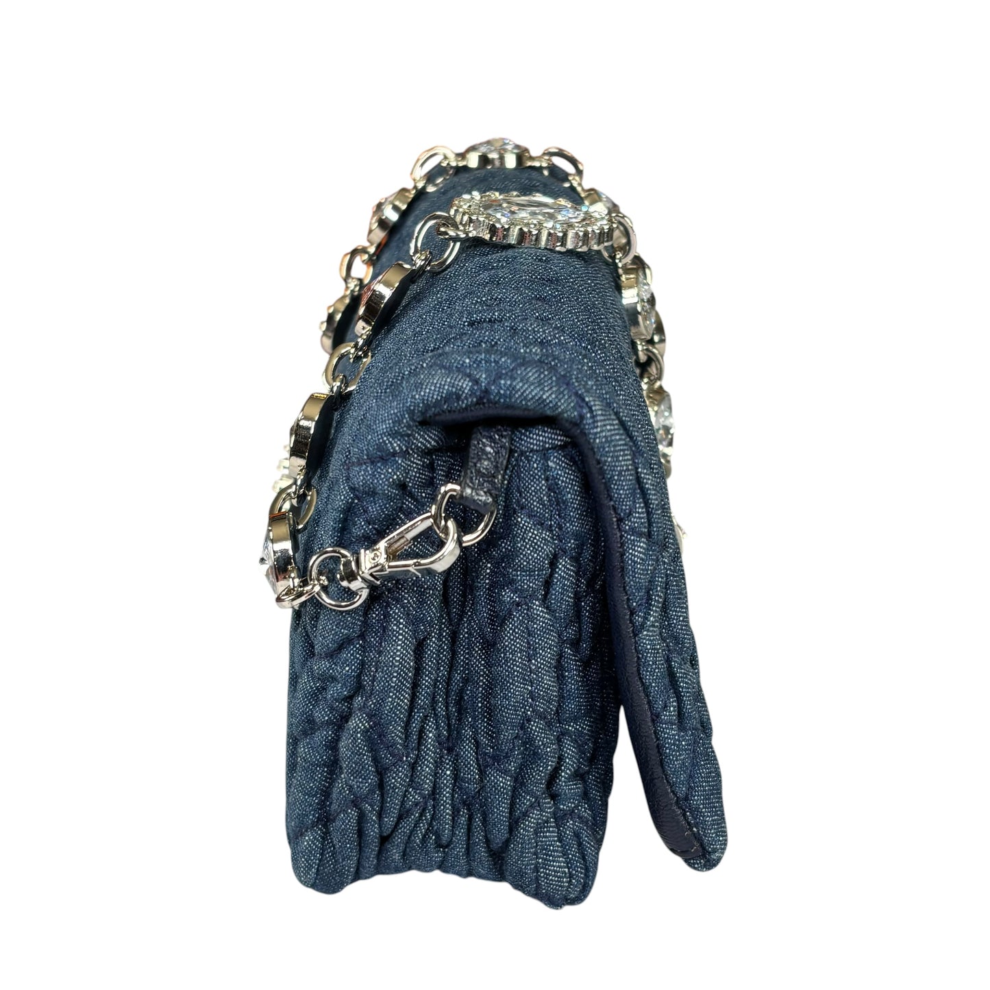 Miu Miu Crystal SHW Encrusted Denim 2-Way Crossbody Flap Turn-Lock Purse