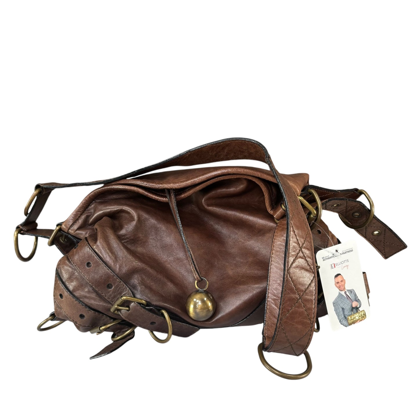 Givenchy Y2K Vouyou Classic Mahogany Brown Distressed Leather 2-Way Shoulder Crossbody Bag