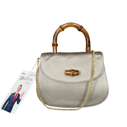 Gucci GG Mini 1947 StyleChampagne Satin GHW Bamboo 1990s Top Handle Crossbody
