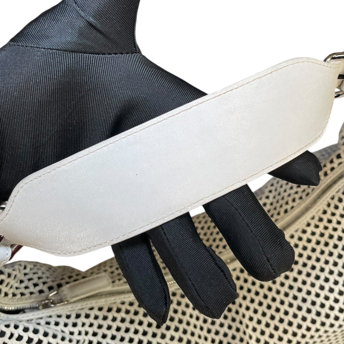 Christian Dior Y2K Perforated White Leather CD Logo Medium Hobo Bag