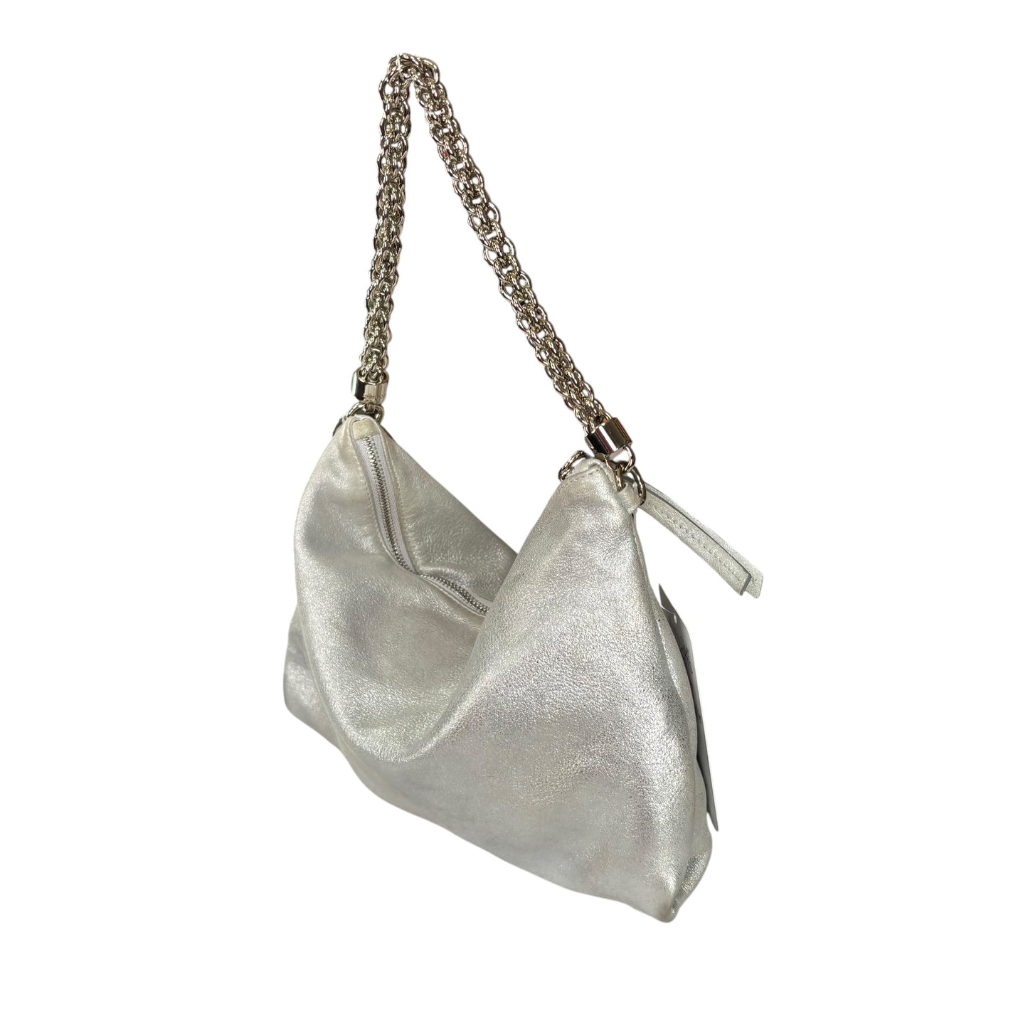 Jimmy Choo Mini Callie Silver Metallic Sueded Leather Purse