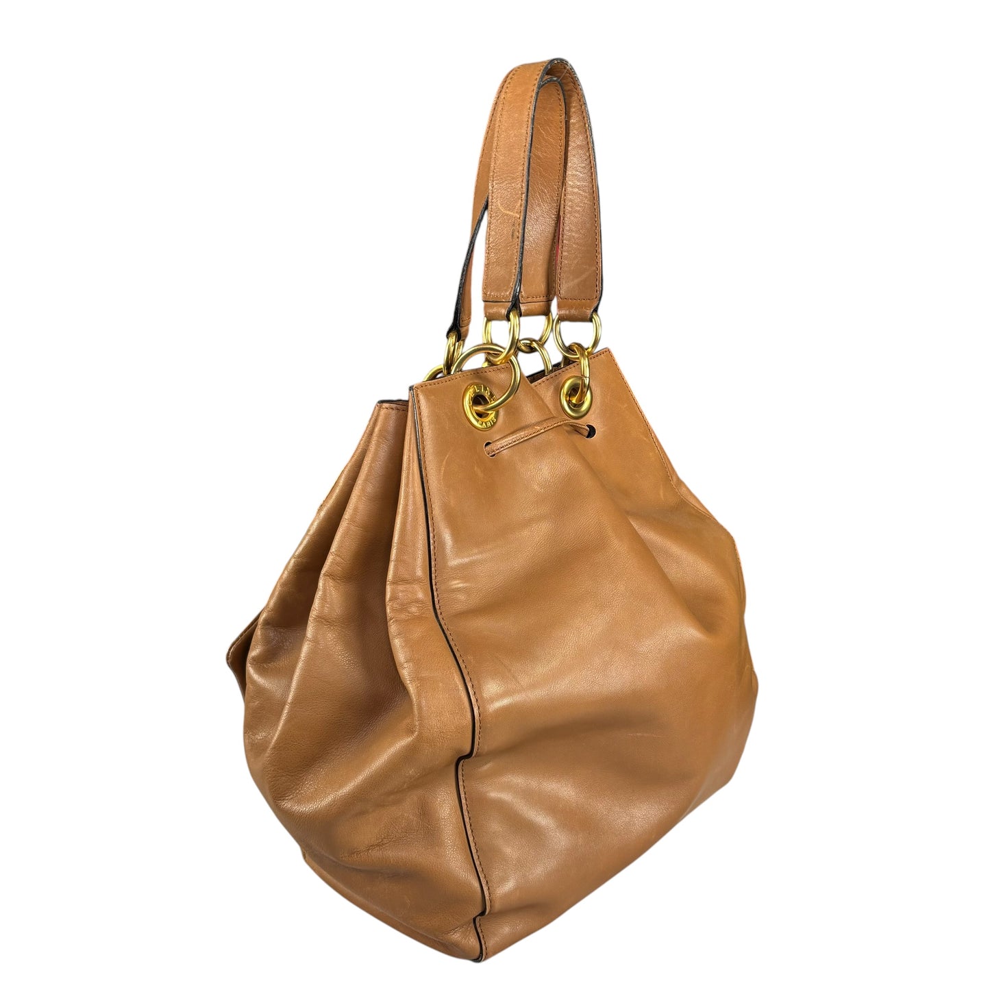 Celine Gold Brown Leather GHW Pouch Drawstring Bucket Hobo Bag