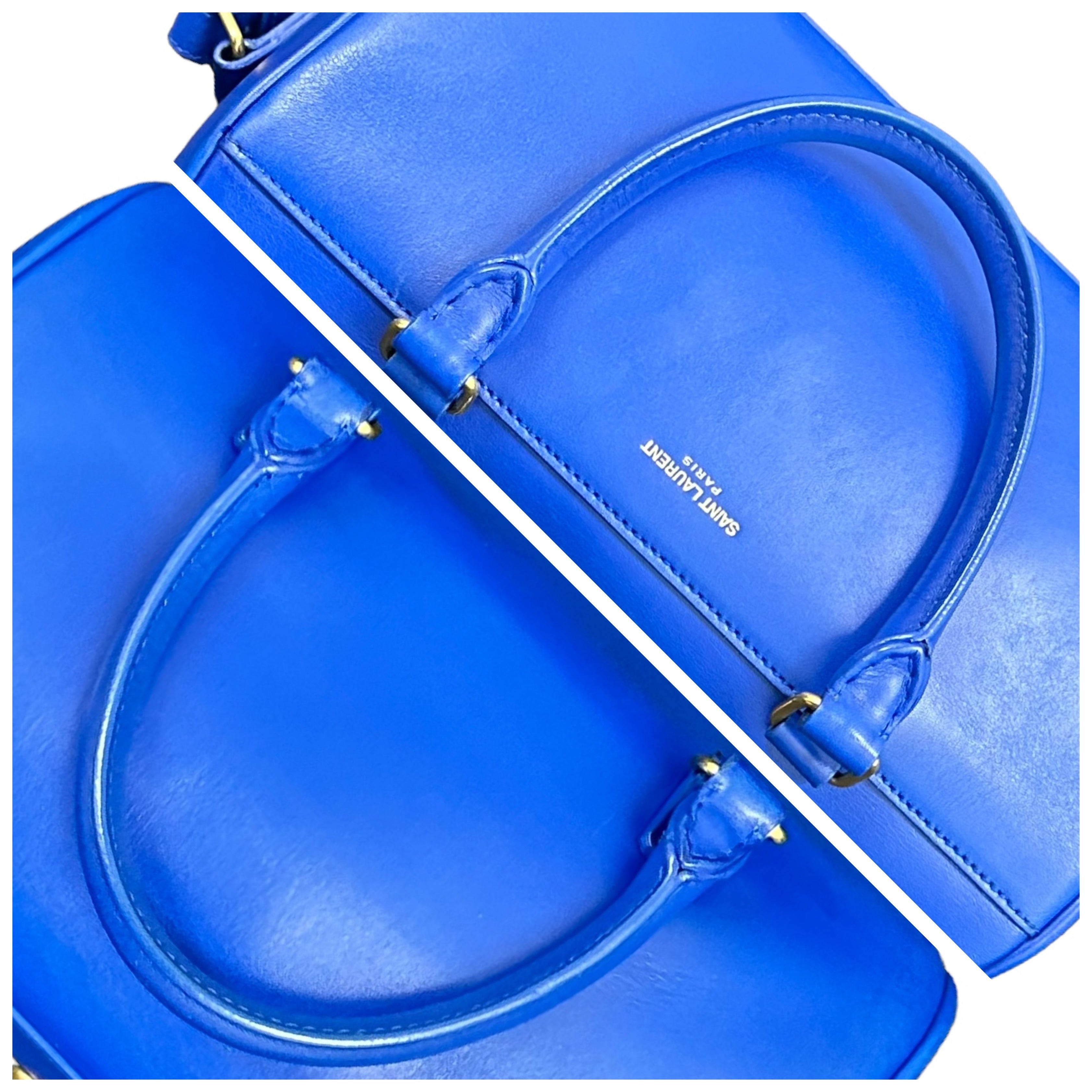 YSL Yves Saint Laurent Cobalt Blue Mini Calfskin Boston Two