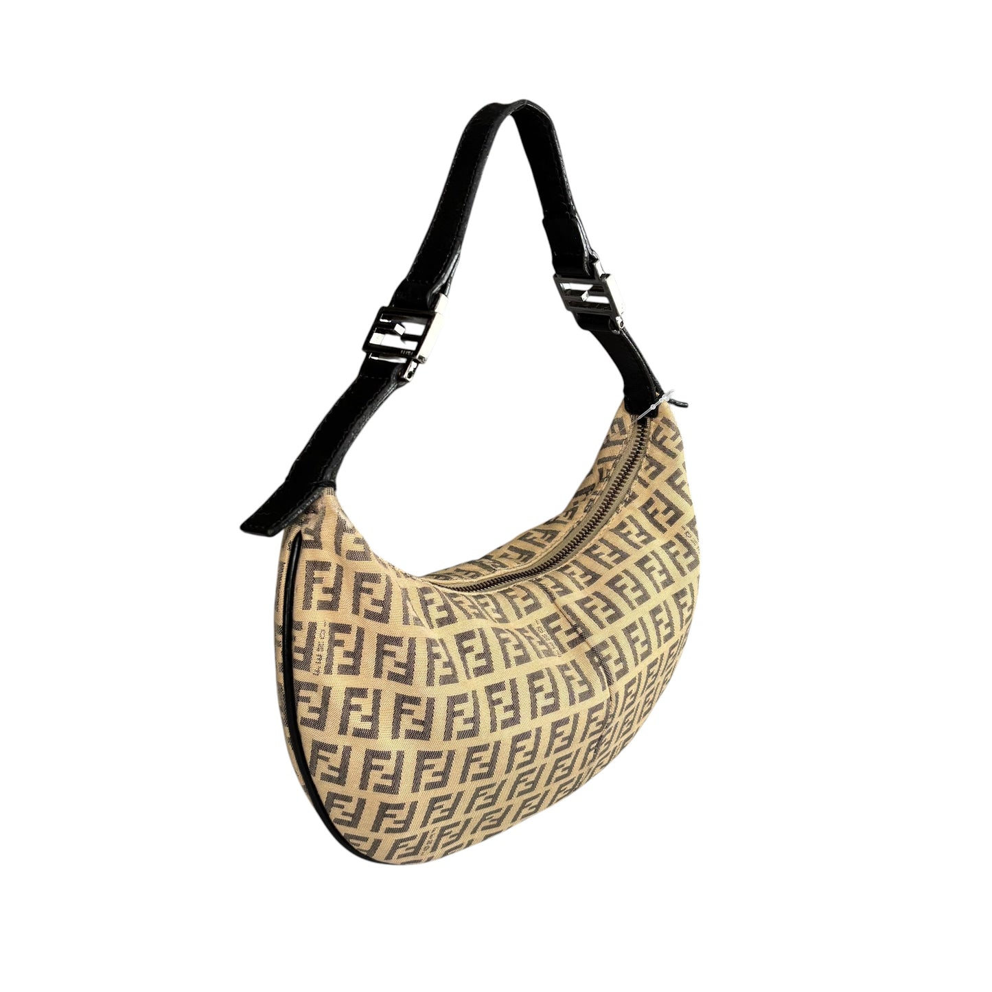Fendi Y2K Mini Croissant Canvas Black Leather Shoulder Purse