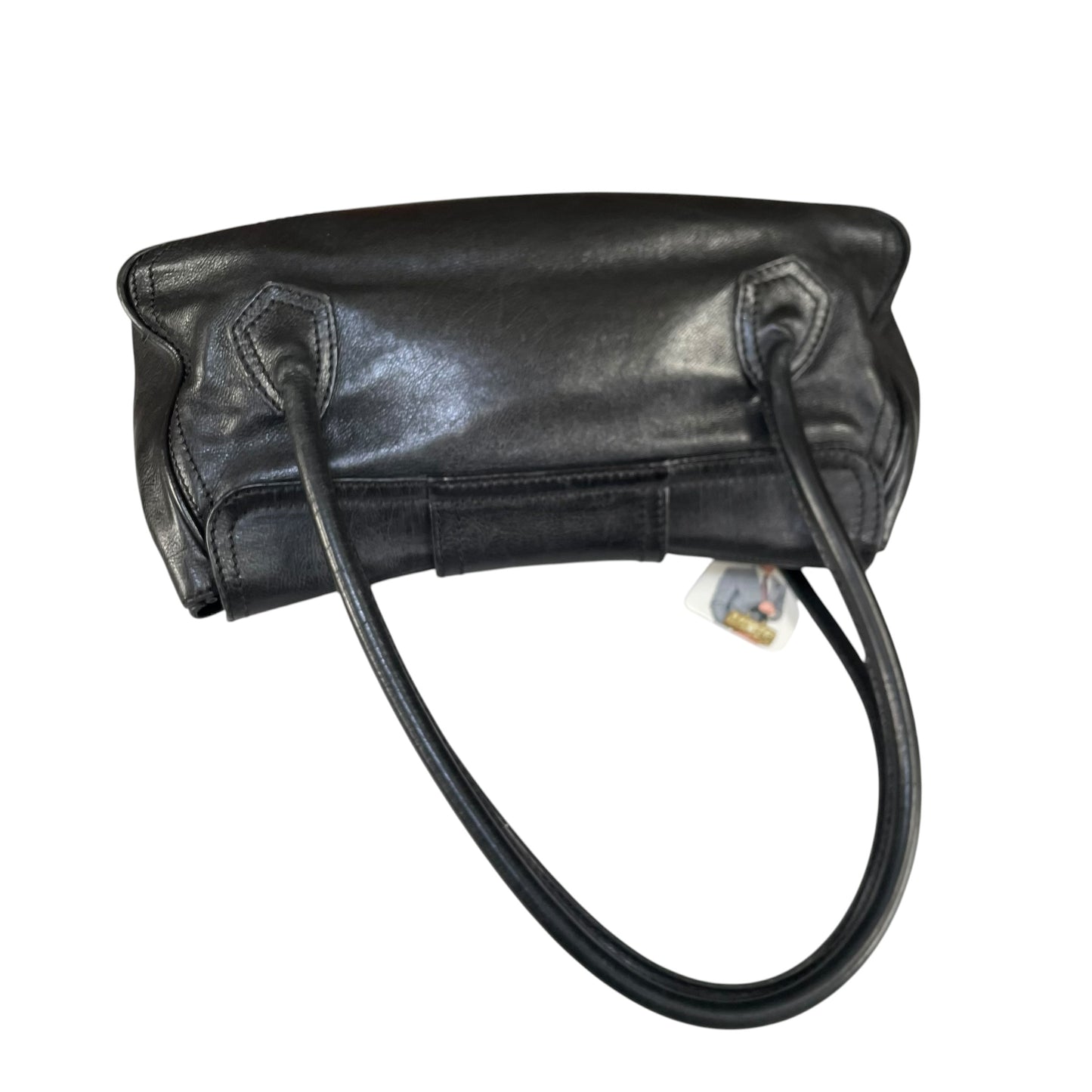Celine Buckle Front Shoulder Black Leather Brushed Brass