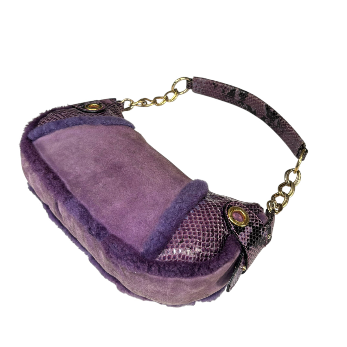 Dolce & Gabbana Y2K Purple Shearling Python Embossed Shoulder Purse