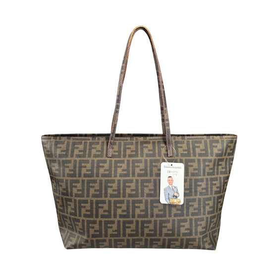 Fendi Spalmati Zucca Coated Canvas Brown / Black Zip Shoulder Tote