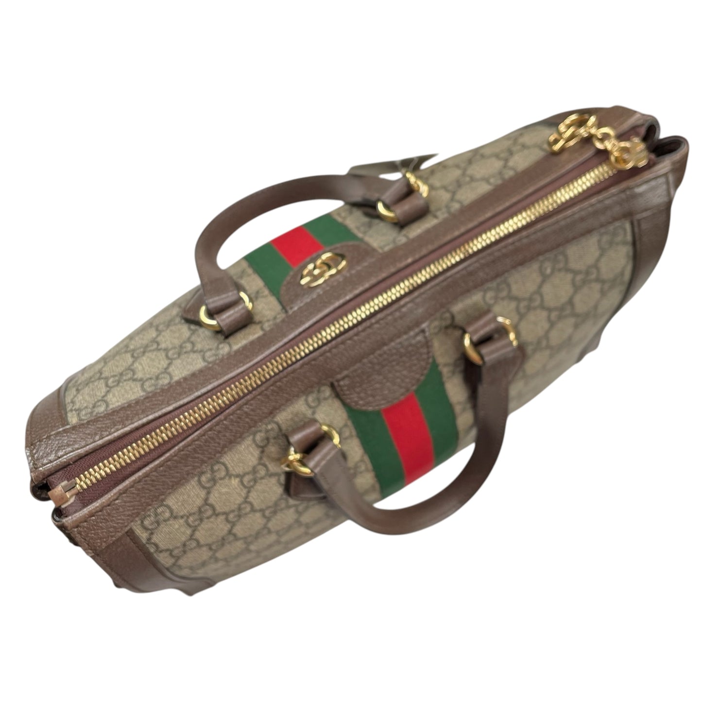 Gucci GG Ophidia GHW Leather Supreme Brown Canvas Crossbody Medium 2-Way Tote