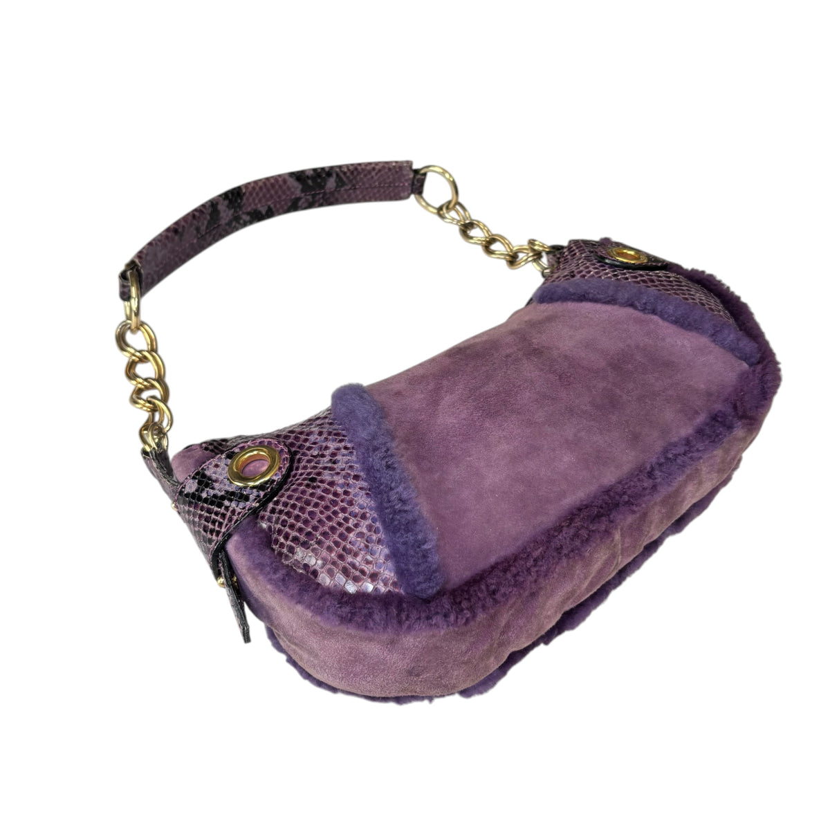 Dolce & Gabbana Y2K Purple Shearling Python Embossed Shoulder Purse