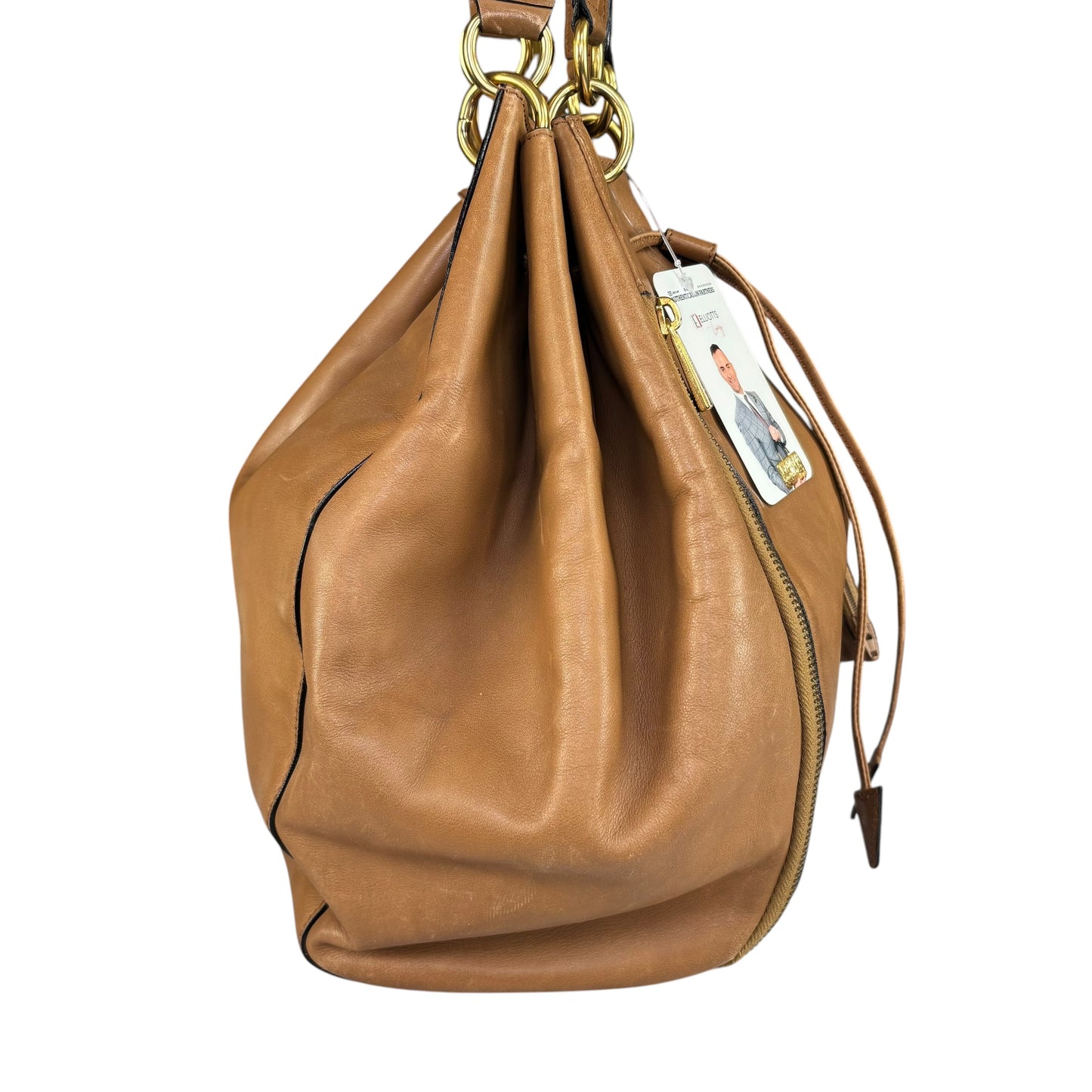 Celine Gold Brown Leather GHW Pouch Drawstring Bucket Hobo Bag