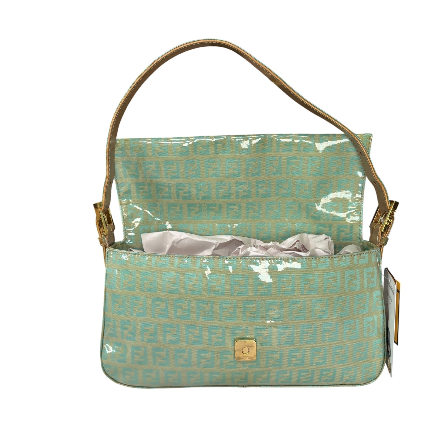 Fendi Y2K Baguette Classic Mint Green Zucchino Coated Canvas Purse
