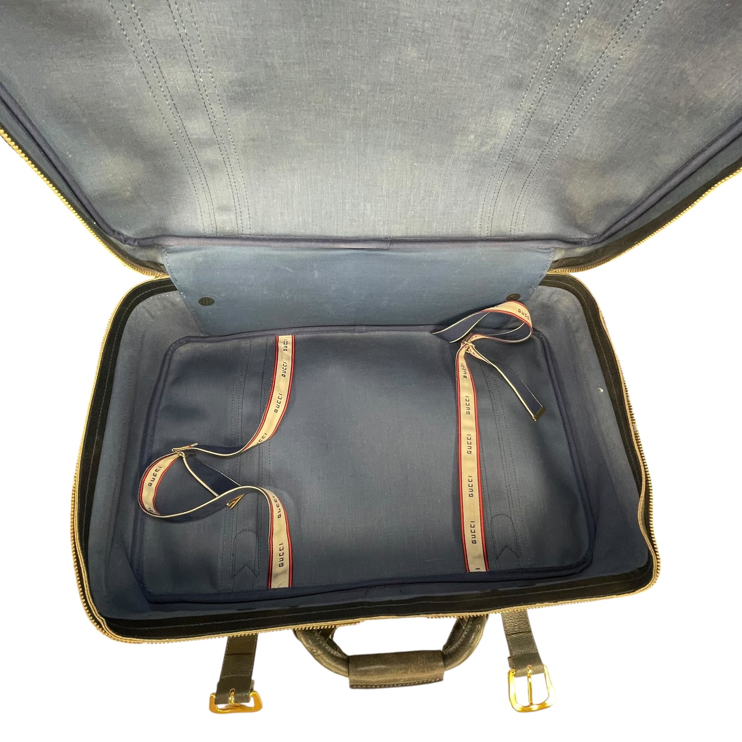 Gucci GG Supreme Navy Canvas Leather Medium Luggage Travel Case