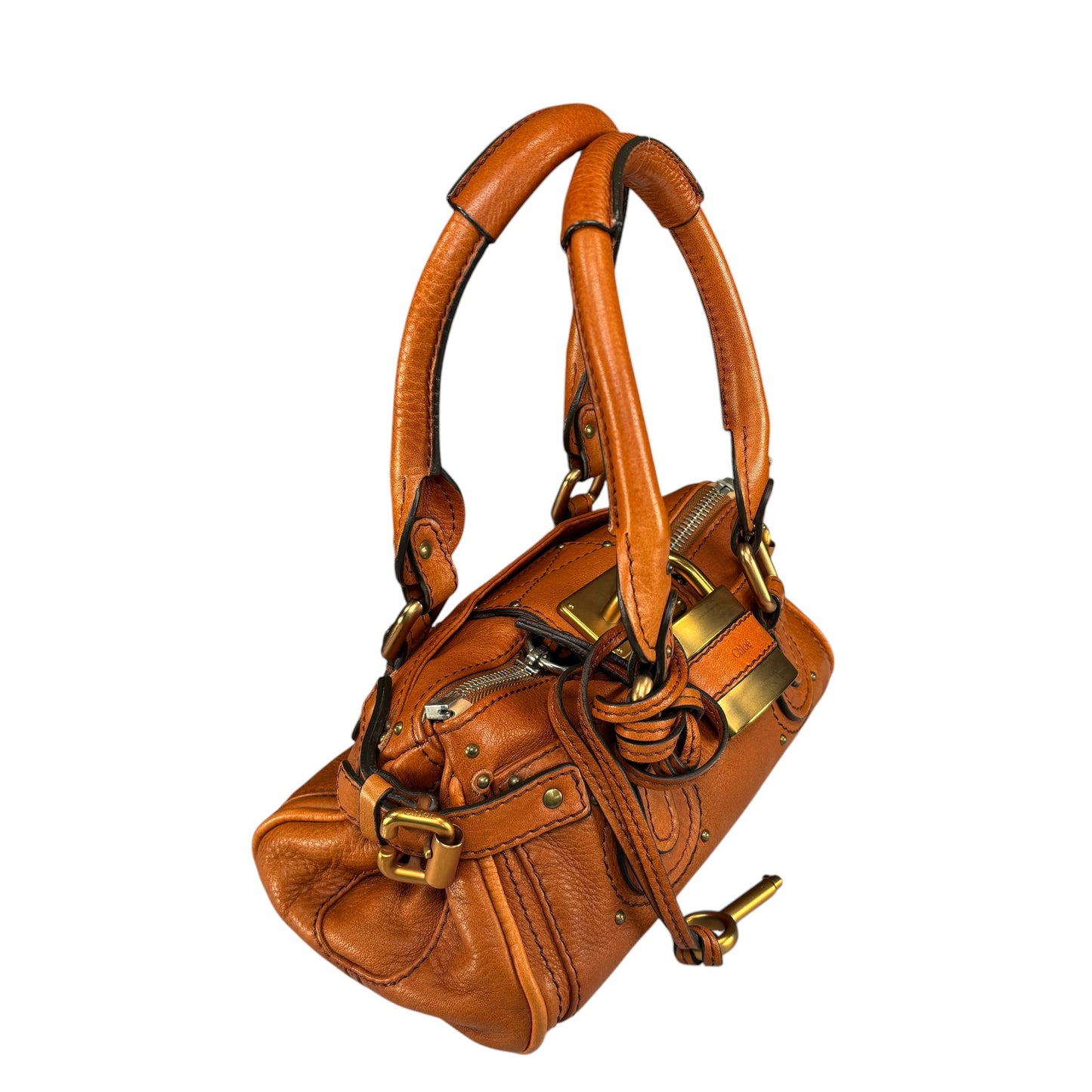 Chloe Mini Brown Leather GHW Paddington Lock Shoulder Purse