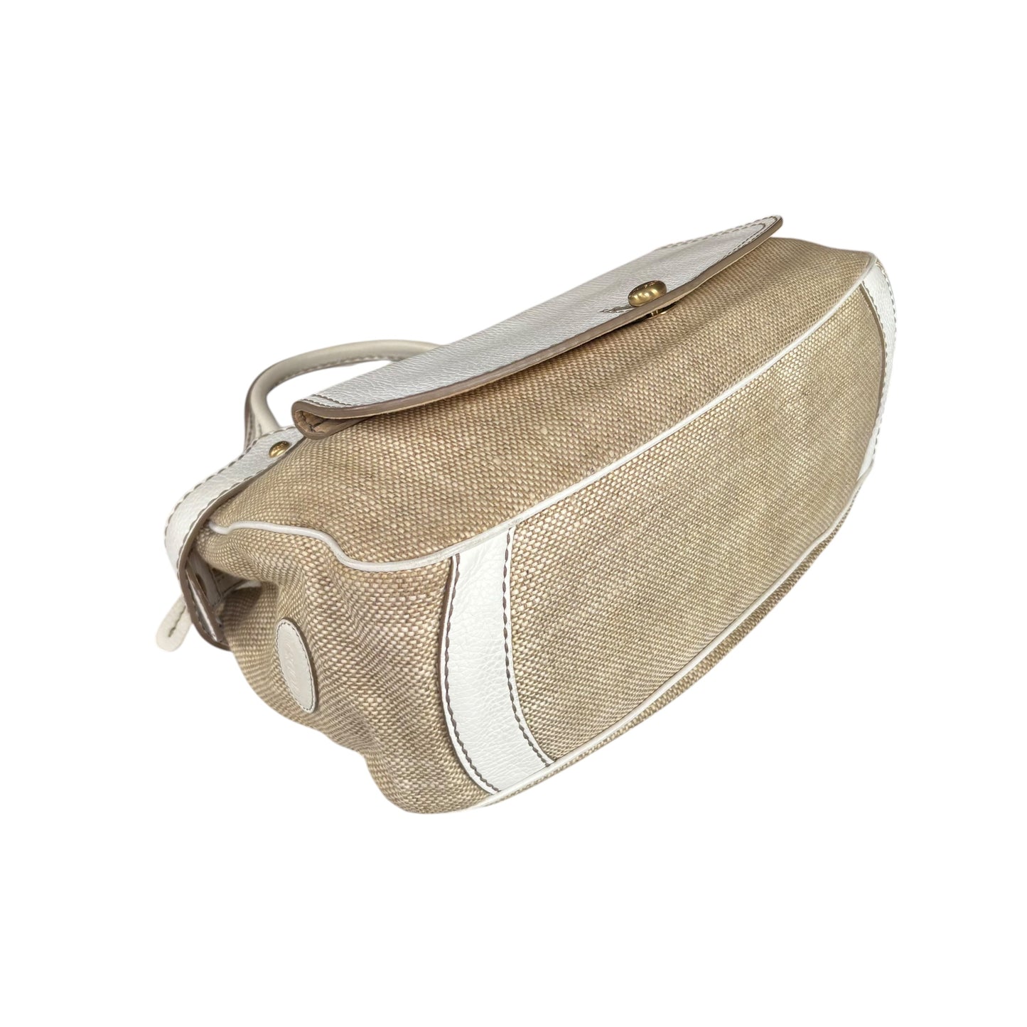 Tod’s Decoupage Canvas Chalk & Tan Leather Shoulder Purse