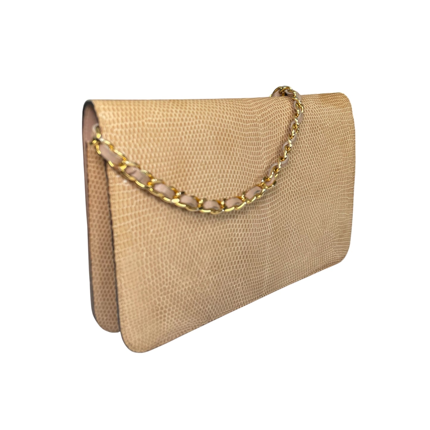 Chanel CC Exotic Lizard Single Flap 24K Plated Lambskin Push Lock Purse