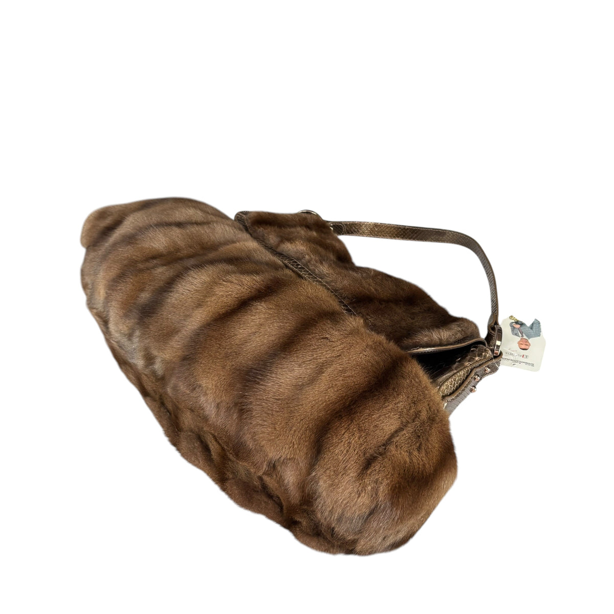 Fendi Y2K Chef Brown XL Rabbit Embossed Snake Metallic Leather Shoulder Purse
