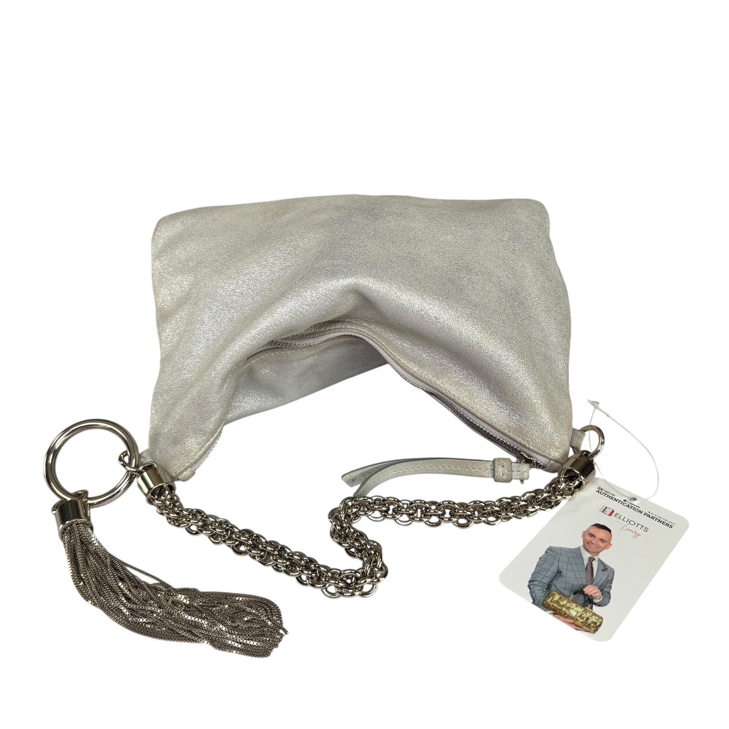 Jimmy Choo Mini Callie Silver Metallic Sueded Leather Purse