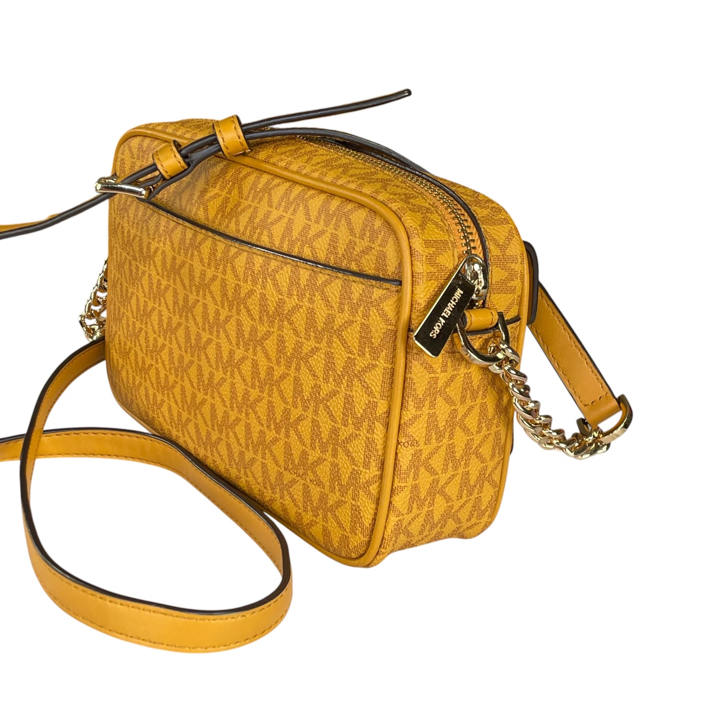 Micheal Kors Mustard GHW Jet Set Leather Canvas Crossbody