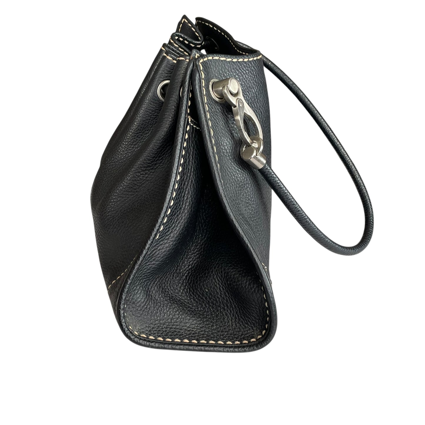 TOD’s Black Equestrian Pebbled Brushed SHW Drawstring Leather Shoulder Purse