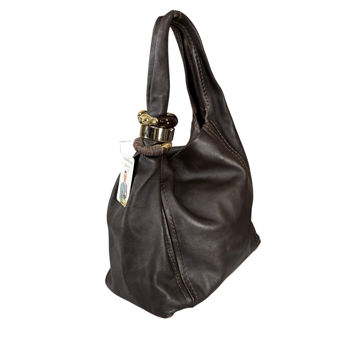 Jimmy Choo Saba Brown Leather GHW Bangle Large Hobo Shoulder Purse
