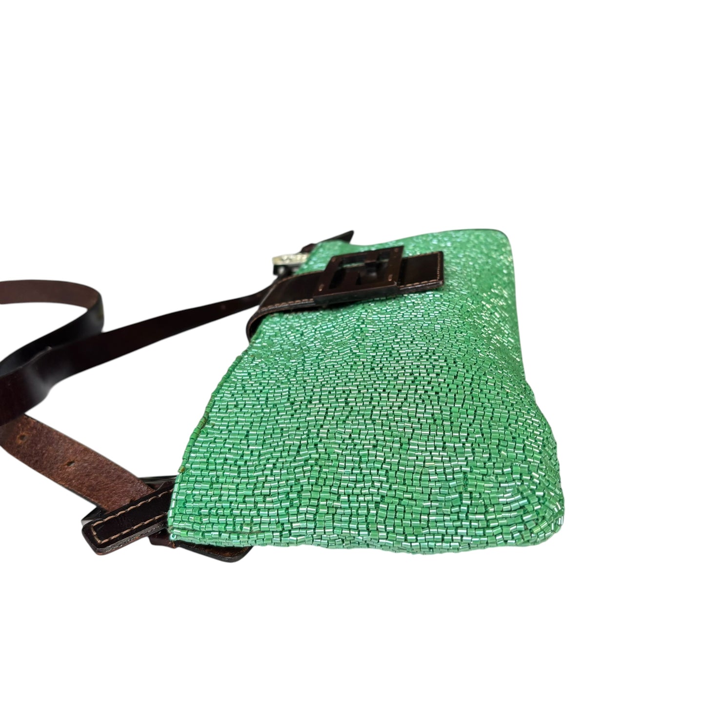 Fendi Y2K Slim Baguette Green Beaded Shoulder Purse