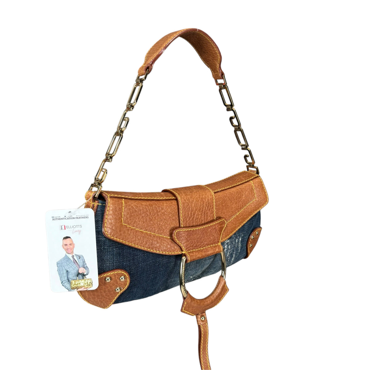 Dolce & Gabbana Y2K O-Ring Distressed Denim Gold Purse