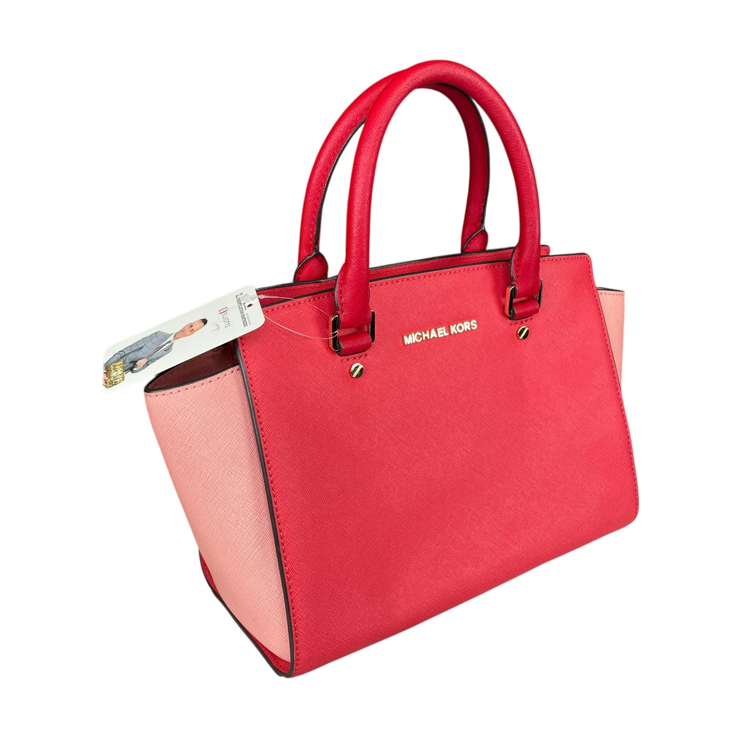 Michael Kors Selma Medium Satchel Pink Saffiano Leather Gold HW Crossbody Purse