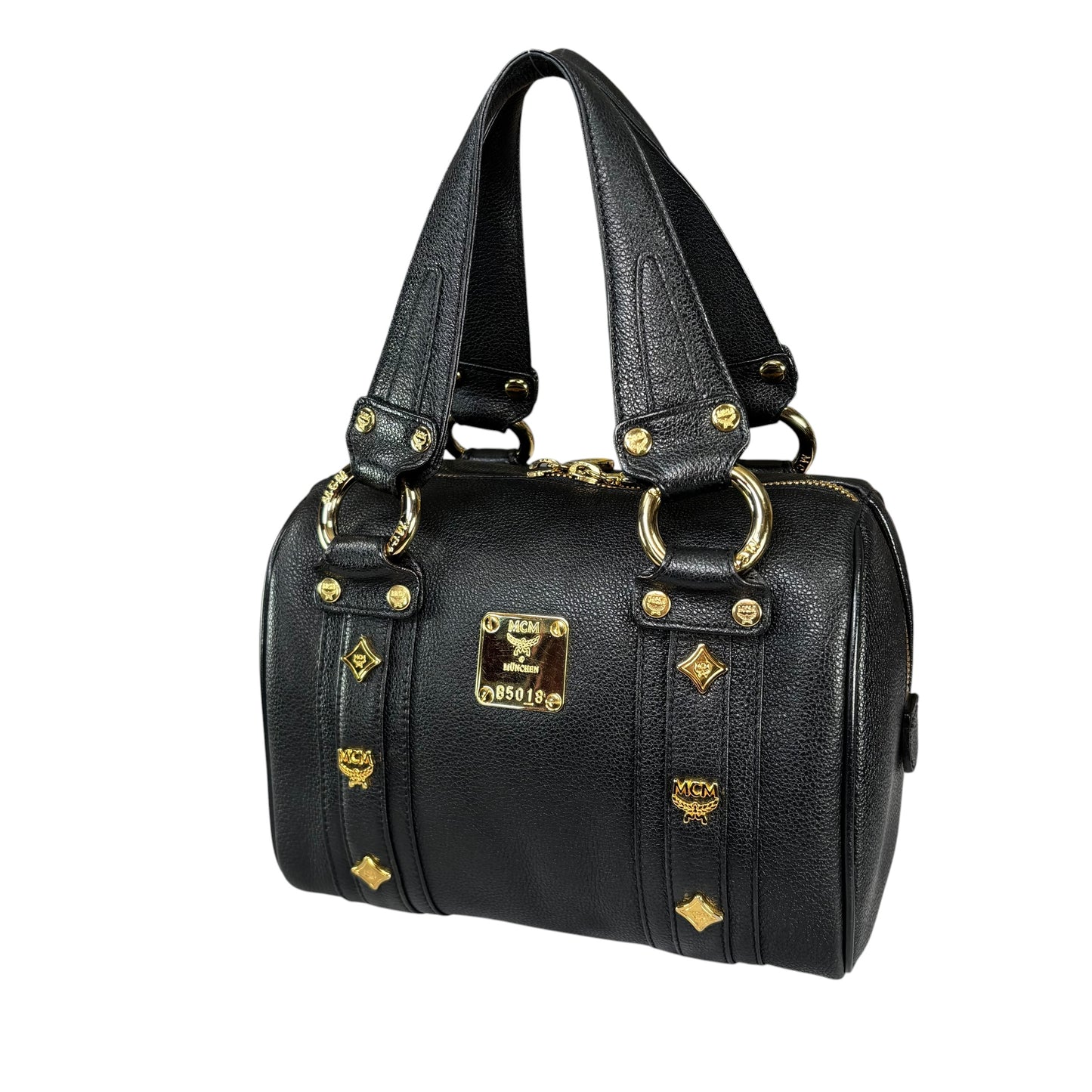 MCM Viestos GHW Black Mini Boston Studded Zip Purse 9”