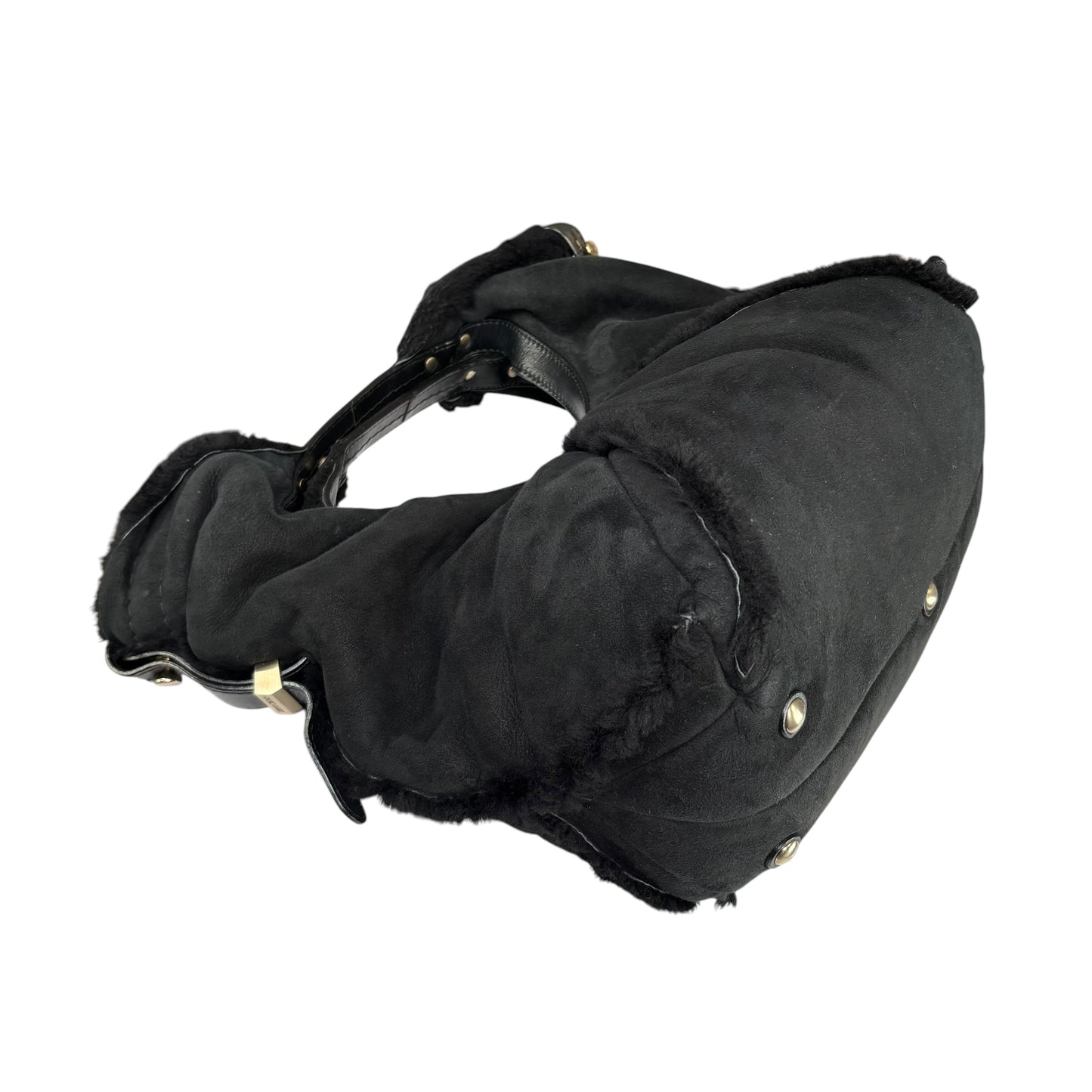 Jimmy Choo Black Shearling GHW  Large Shoulder Hobo