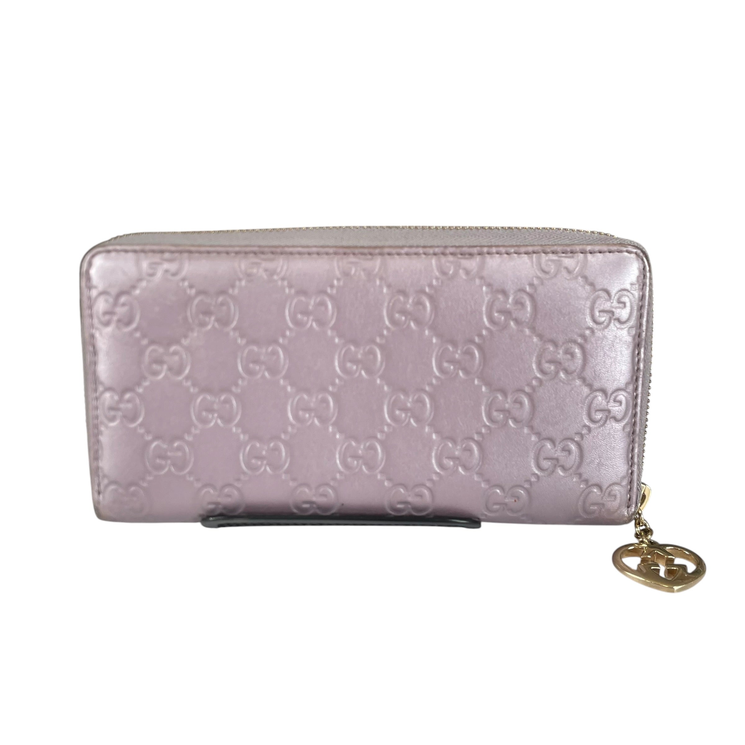 Gucci Guccissima GHW Metallic Lilac Zip Around Wallet GG Embossed