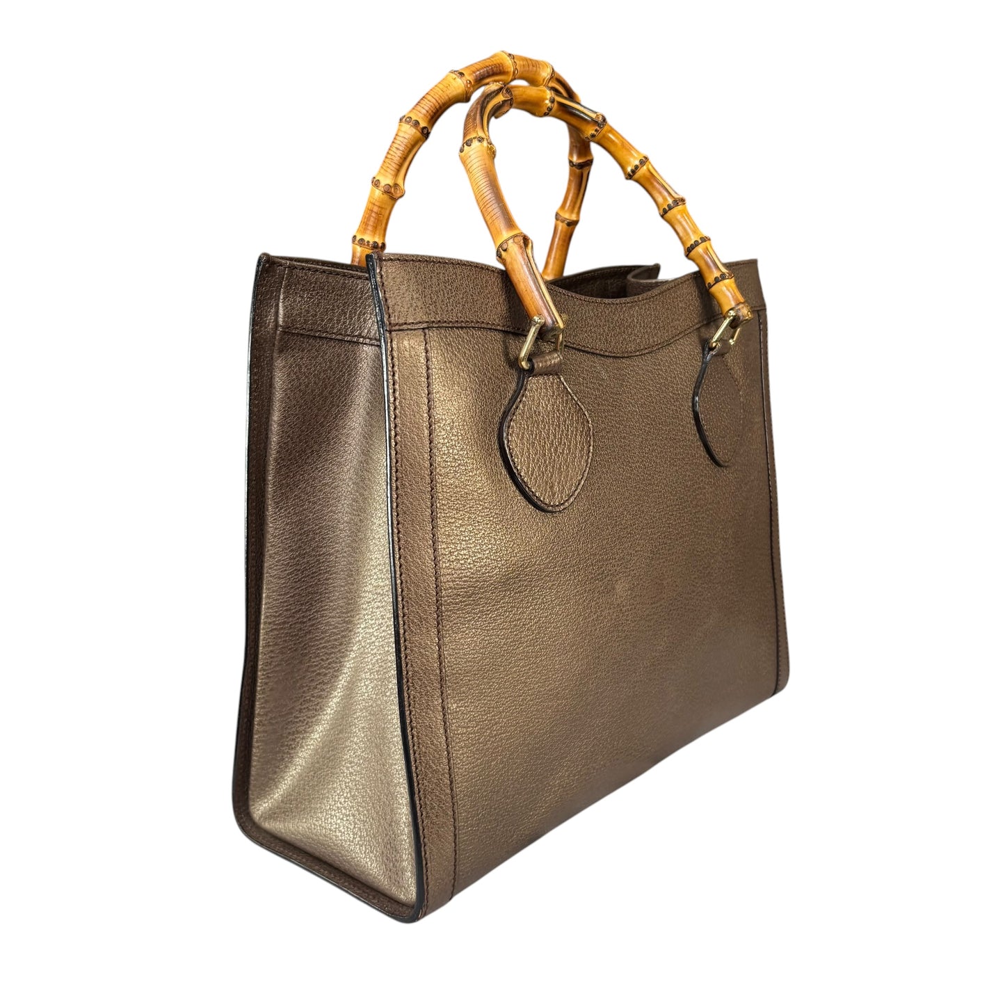 Gucci Diana Bronze Metallic Suede Bamboo Tote