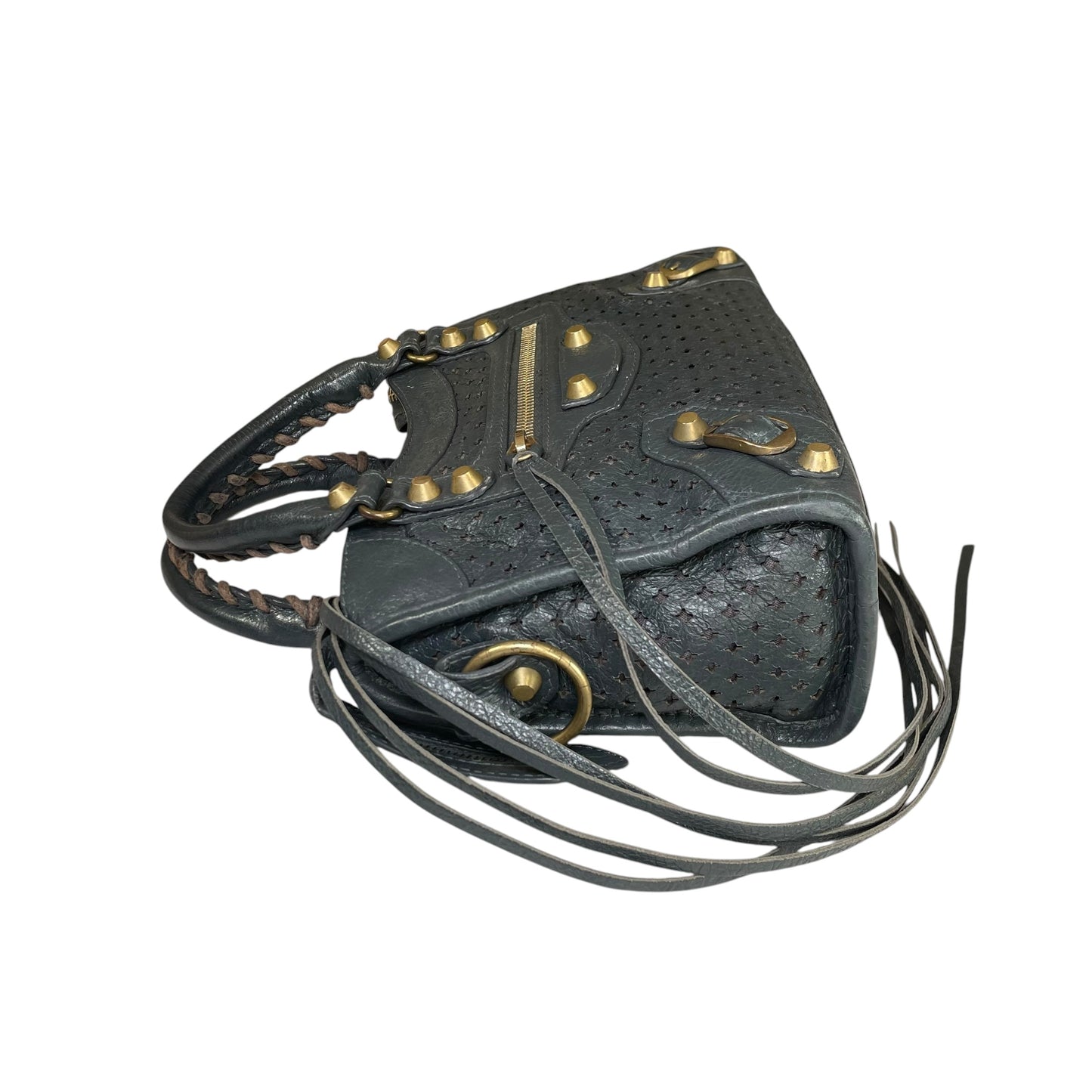 Balenciaga Motorcross Mini City Leather Perforated Anthracite Grey Bag